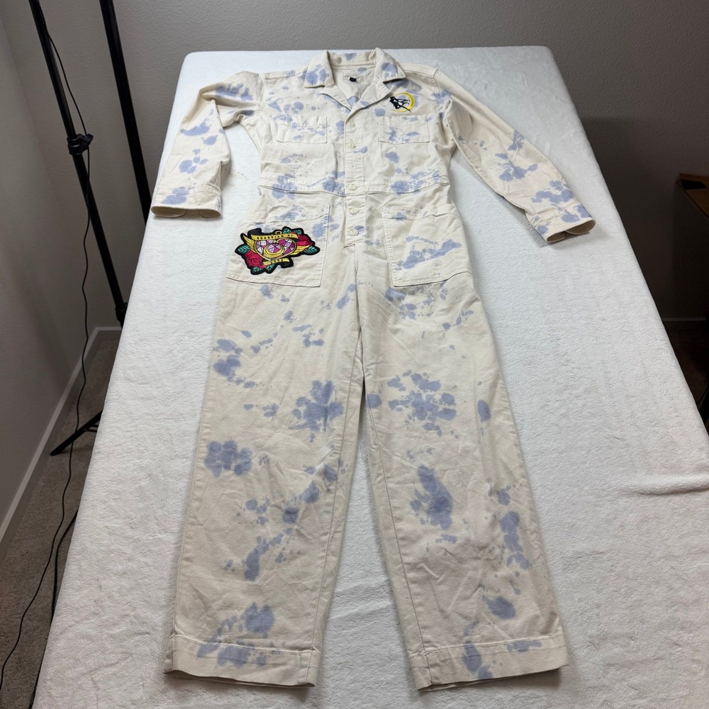 Universal Thread Jumpsuit Womens 2 Cream Blue Tie Dye Good Sailor Moon Patches